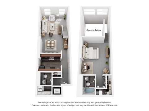 Floor plan for 1 bed, 1.5 baths, 900 sqft